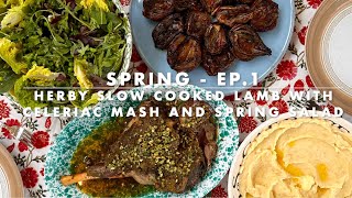 Herby slow cooked lamb with celeriac mash and spring salad [upl. by Iliam428]