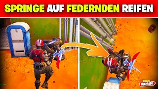 Springe auf federnden Reifen in der Nähe von Schoti Hauptquartier Fortnite Erbsenkumpel Kg Aufgabe [upl. by Dionysus889]