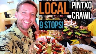 EPIC Local San Sebastian Pintxo Crawl 9 stops [upl. by Arikahs832]