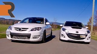 450HP 2nd Gen Mazdaspeed 3 Meets a Stealthy 1st Gen Mazdaspeed 3  Boosted Hatch Battle [upl. by Mayhs]