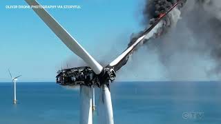 Wind turbine catches fire off the coast of England [upl. by Leola]