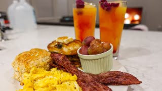 Thanksgiving Breakfast Idea  Buttermilk Biscuits  Custom Drink  Berry Pancakes  Eggs [upl. by Lenahtan]