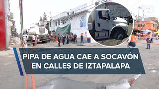 Se abre socavón de 12 metros de profundidad en calles de Iztapalapa [upl. by Ellemac]