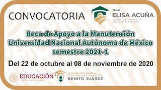 CONVOCATORIA a la BECA de APOYO a la MANUTENCION UNAM SEMESTRE 2021  I [upl. by Hpesoj]