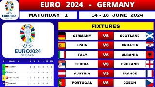 EURO FIXTURES TODAY  MATCHDAY 1  EURO TABLE STANDING  EURO 2024 GERMANY [upl. by Rosalynd301]