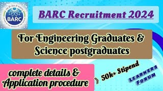 BARC Recruitment 2024  Engineering Graduates  Application procedure [upl. by Goles]