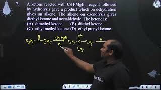 A ketone reacted with C2H5MgBr reagent followed by hydrolysis gave a product which on dehydratio [upl. by Anuaik]