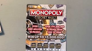 MONOPOLY SECRET VAULT SCRATCH OFF FROM THE FLORIDA LOTTERY [upl. by Llednik969]