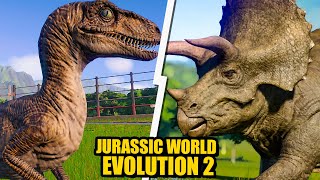 JURASSIC WORLD EVOLUTION 2 9  VELOCIRAPTORY vs TRICERATOPS PIERWSZA WALKA [upl. by Airelav999]