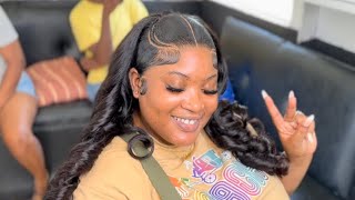 EASY🔥viral summer style on frontal wig  barrel curls transparent lace [upl. by Dannica]