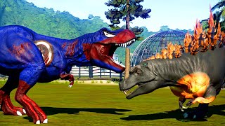 Tyrannosaurus rex vs Godzilla vs indominus rex Captain America Dinosaurs Combat Jurassic world Ev1 [upl. by Htinnek]