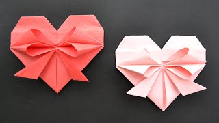 Cute Paper HEART WITH BOW  Easy Origami Tutorial DIY [upl. by Ardnazil]