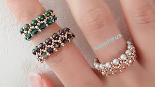 【簡単レシピ】3mmパールとスワロフスキーのビーズリング✨作り方 ビーズステッチ How to make a pearl ring with Swarovski Easy tutorial [upl. by Lapham56]