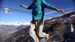 Daredevil highliners walk line between the French Alps 380 metres off the ground [upl. by Bently]