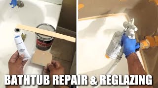 HOW TO REGLAZE and REPAIR A BATHTUB using TOPKOTE Bathtub Refinishing Coating  DP TUBS [upl. by Neeliak]