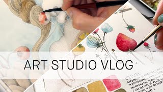 art studio vlog ✷ watercolor painting sketching swatching organizing [upl. by Isaacson]