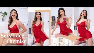 Women Lingerie Satin Lace Chemise Nightgown V Neck Sexy Full Slips Sleepwear Dress [upl. by Rabma]