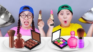 Real Makeup VS Chocolate Makeup Challenge 초콜릿 화장품 챌린지 DONA 도나 [upl. by Dusen483]