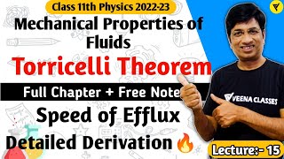 Torricellis Theorem Class 11 Derivation  Speed of Efflux  Mechanical Properties of fluids [upl. by Elyrehc]