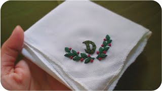 Handkerchief hand Embroidery design  Letter Embroidery on handkerchief  Lets Explore [upl. by Marielle]