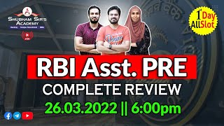 RBI Asst PRE COMPLETE REVIEW  26032022  All Slots  Team SSA RBI Banking RBIPRE SSA [upl. by Neelyam]