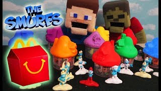 Mcdonalds Smurfs Movie Happy Meal Lost Village Toys House SET Unboxing full Schezwan sauce 2017 [upl. by Kohsa]