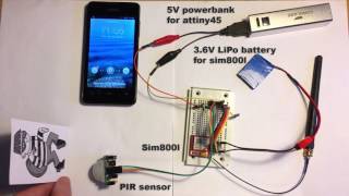 Arduino GSM PIR ALARM With Attiny45 [upl. by Mimajneb]