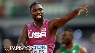 Noah Lyles begins double dreams with strong 100m heat at Worlds  NBC Sports [upl. by Nordna]