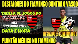 CALENDÁRIO DO FLAMENGO DE SETEMBRO  JOGOS DATA E HORÁRIO  FLAMENGO X VASCO DESFALQUES CONFIRMADOS [upl. by Stanford]