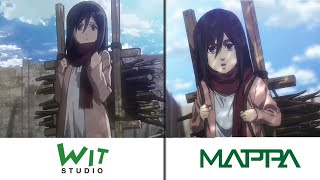 MAPPA vs Wit Studio Animation Comparison of Eren waking up  Attack on Titan Season 4 Part 3 [upl. by Eetsim152]