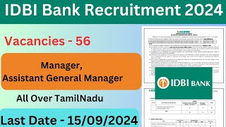 IDBI Bank Recruitment 2024  Permanent Job [upl. by Nnawaj]