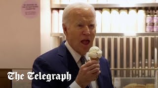 Biden hopes for ceasefire in IsraelGaza conflict soon while eating ice cream [upl. by Eelsel]