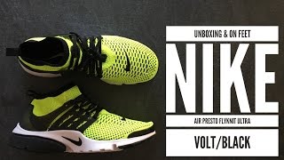 Nike Air Presto Flyknit Ultra VoltBlack  UNBOXING amp ON FEET  fashion shoes  2016  HD [upl. by Hamitaf249]