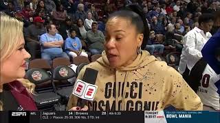 Dawn Staley sideline interview ahead of the fourth quarter [upl. by Nauqyaj]