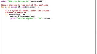 Find first letter in each word in a sentence in Python  for loop [upl. by Eisse]