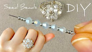 Beaded Rings Tutorial Handmade Beads Jewellery with Crystals [upl. by Darrow]