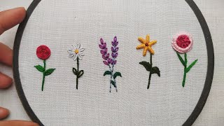 HAND EMBROIDERY FOR BEGINNERS  5 Amazing Flowers Embroidery Tutorial  Lets Explore [upl. by Bennink]