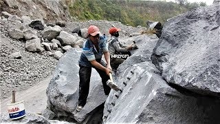 AWESOME  Massive Rock Splitting Using Grass Weed And Hand Chisel Hammer [upl. by Rawde]