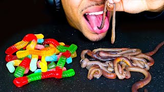 ASMR GUMMY FOOD vs REAL FOOD EATING CHALLENGE BEST GROSS REAL LIVE WORMS SOUR CANDY NO TALKING [upl. by Eisdnyl]