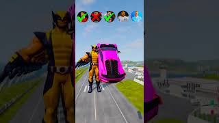 🚘CR7 vs Messi vs Mbappe vs Neymar vs Wolverine Characters ⚽️beamngdrive simulator shortsfootball [upl. by Chapell520]