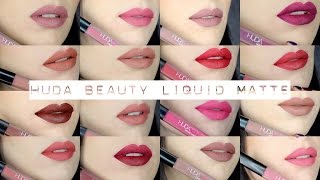 Huda Beauty Liquid Matte Lipstick  FULL COLLECTION Swatch amp Review [upl. by Wilton235]