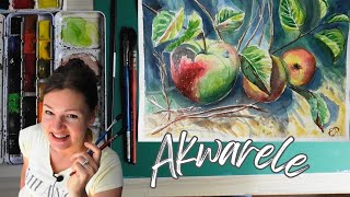 Akwarele  malowanie jabłek akwarelami tutorial Apple watercolor painting [upl. by Manning]