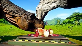 🌍 Jurassic World Evolution  TRex vs Carcharodontosaurus Spinosaurus Indominus Rex Indoraptor [upl. by Yrrac355]