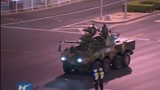 Chinas VDay parade military vehicles move to downtown Beijing [upl. by Mihar646]