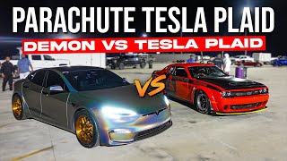 This Tesla Model S Plaid wanted a shot at my Dodge Demon in a DRAG RACE  Demonology [upl. by Murphy]