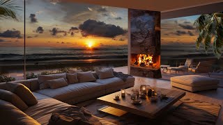 quotCozy Beach House  Relaxing Fireplace amp Sound of Ocean Waves For Deep Sleep  Sunset Ambiencequot [upl. by Debarath]