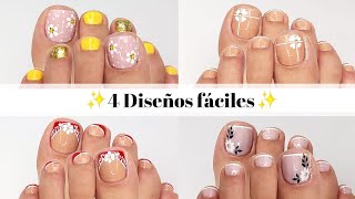 💅 ¡4 DISEÑOS DE UÑAS DE PIES CON FLORES BLANCAS 🌸✨  Tutorial Fácil y Creativo [upl. by Brader47]