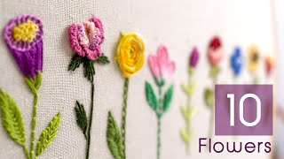 HAND EMBROIDERY FOR BEGINNERS 10 Types of Flowers [upl. by Nutter]