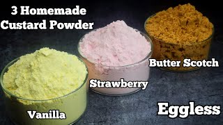 How to Make Homemade Custard Powder in 3 Delicious Flavors Vanilla Strawberry amp Butterscotch [upl. by Nahsab]