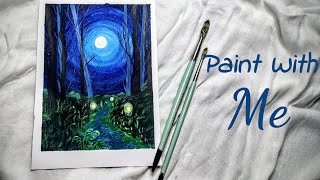 DREAMY MOON LIGHT FOREST PATH  EASY ACRYLIC LANDSCAPE PAINTING FOR BEGINNERS artlifestudio [upl. by Henning473]